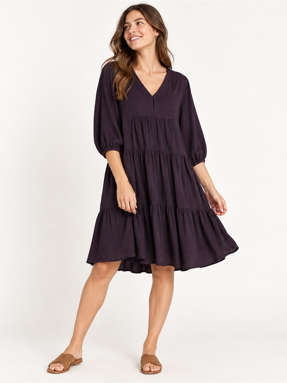 Turquoise Couture Made in Canada Plum Tiered Midi Dress Size S